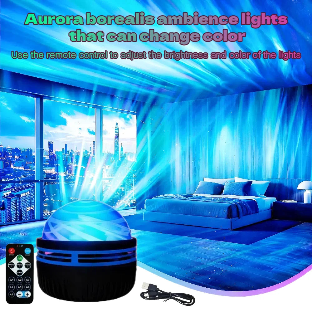 Smart Remote RGB Star Galaxy Projector - Automatic Rotating LED Aurora Lamp, USB Powered for Home Bedroom KTV Decoration