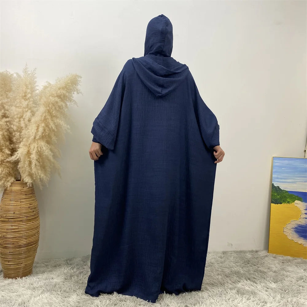 Femmes 12 couleurs Abayas musulman Ramadan vêtements de prière avec capuche Jalaba solide décontracté manches chauve-souris Robe arabe Eid Djellab