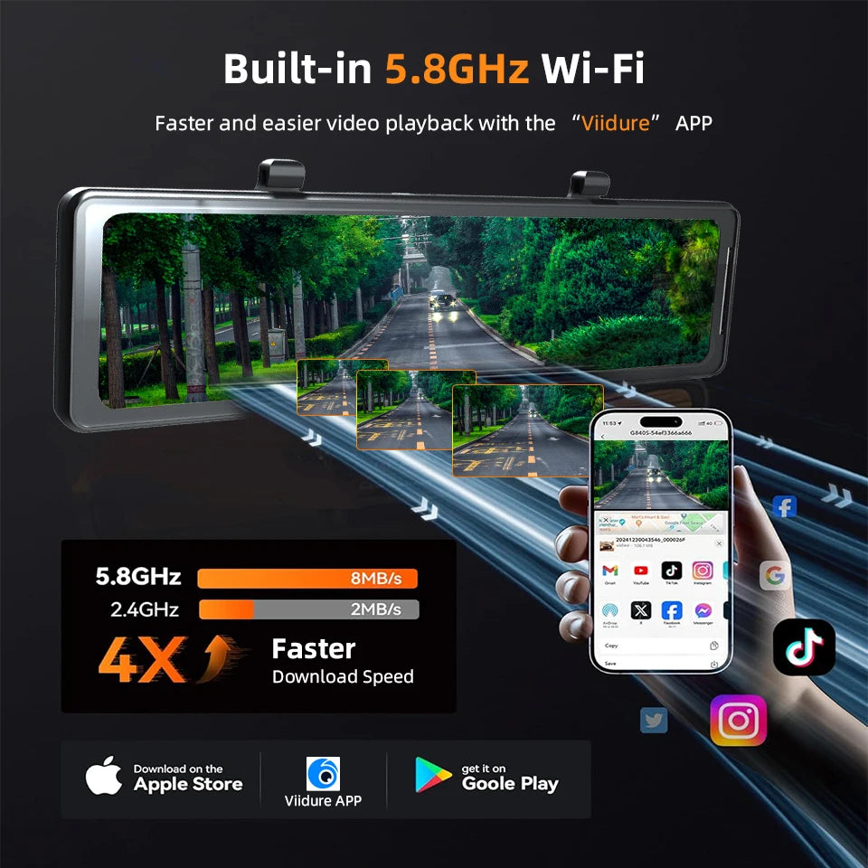 E-ACE A45P 4K WIFI GPS Coche DVR 12 Pulgadas Táctil IPS Pantalla Parque Retrovisor Opcional Cámara Trasera Dashcam Grabador de Vídeo