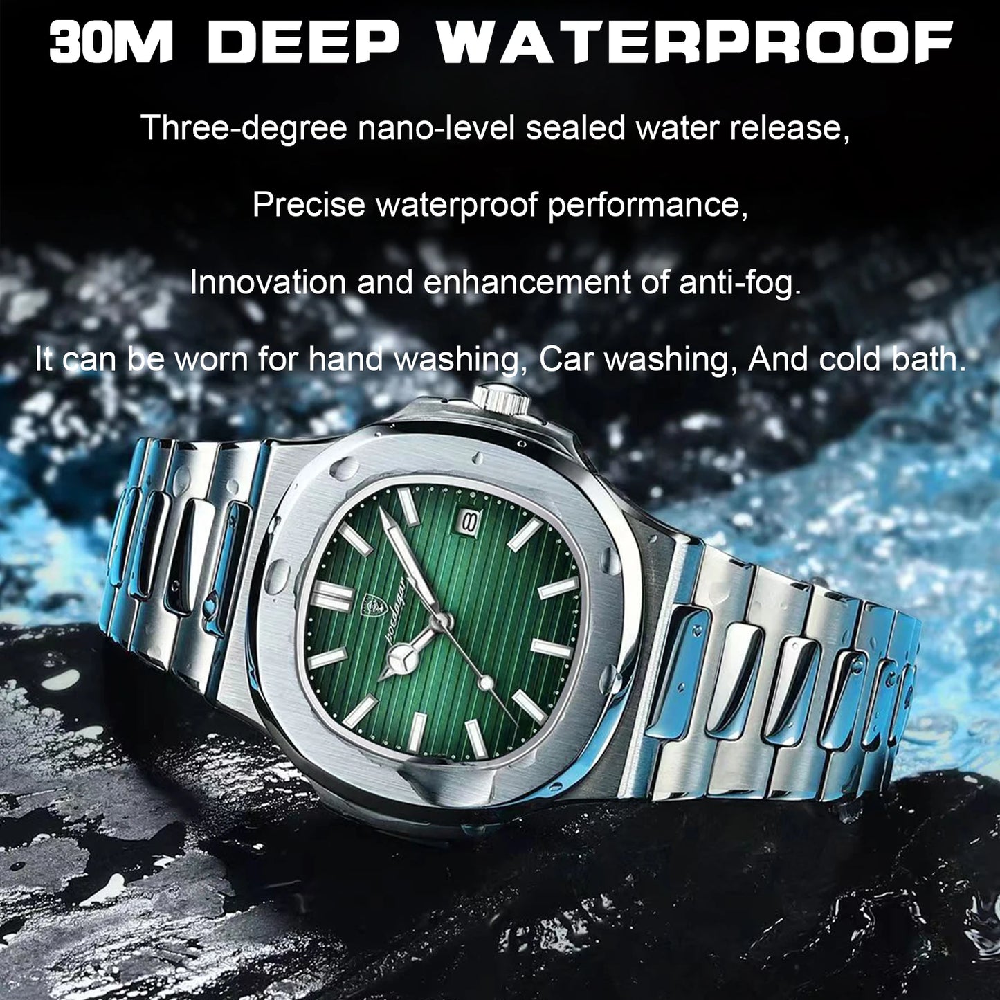 POEDAGAR Fashion Square Men's Luminous Waterproof Stainless Steel Wristwatch Men's Watch Date Quartz Business Men's Watches Reloj