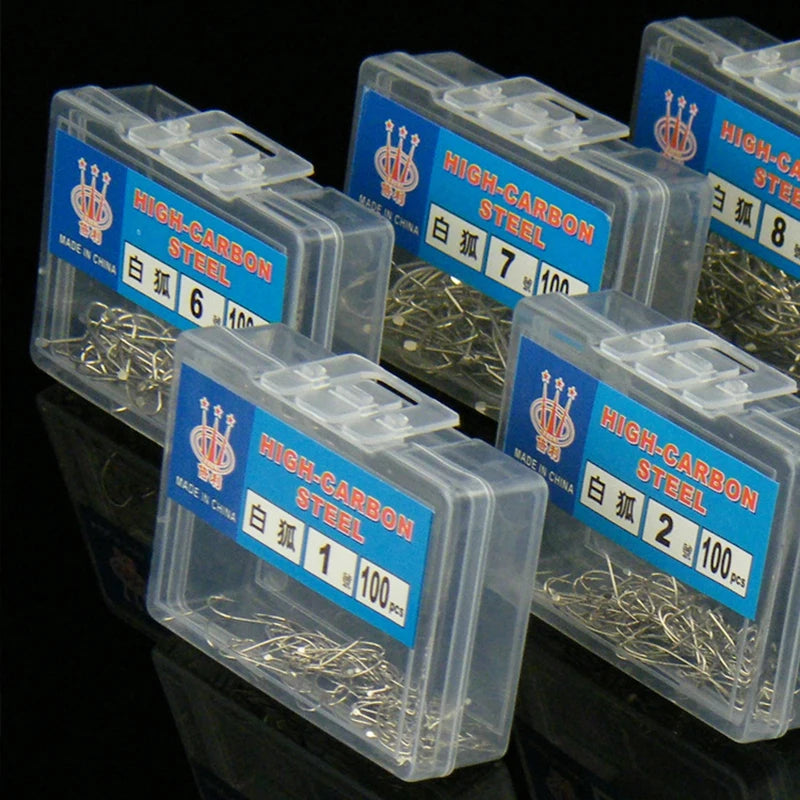 Hameçons en acier à haute teneur en carbone argenté barbelé pour la pêche au renard blanc, pelteobagrus Fulvidrprogressif et harnaché, boîte de 100 pièces
