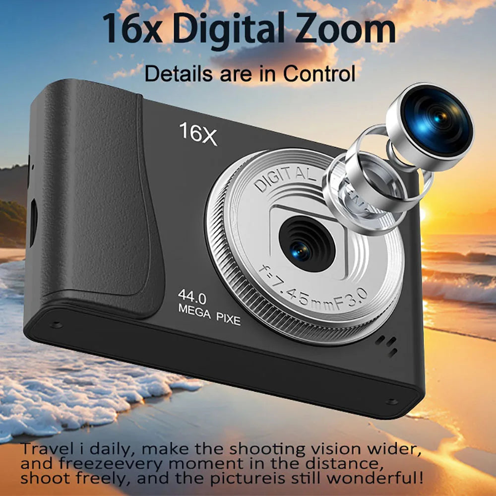 Videocámara retro CCD de 24 millones de píxeles, cámara digital 4K, zoom 16x, cámaras compactas, enfoque automático para principiantes adultos, fotografía para niños