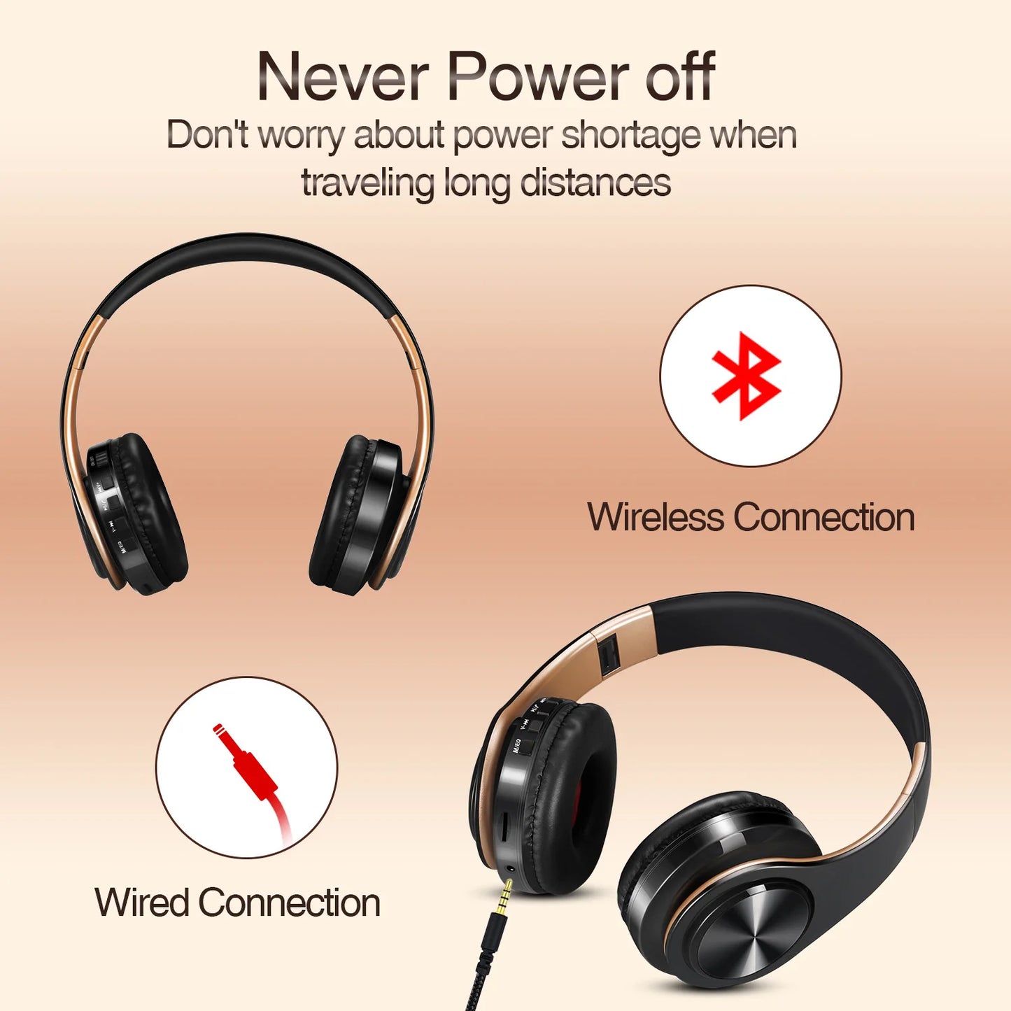 Casque sans fil Bluetooth pour hommes — cadeau doré, stéréo, jeu, micro intégré, universel smartphones