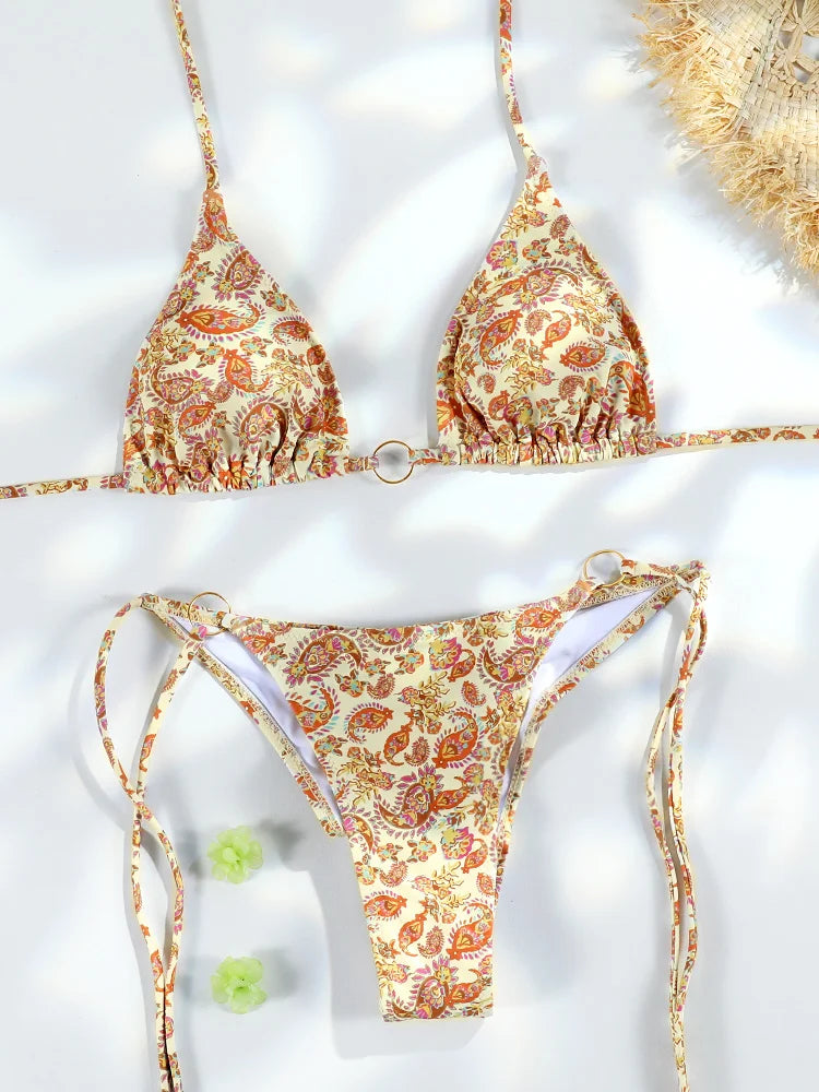 Sexy Triangle chaînes Bikini ensembles Micro tongs maillot de bain femmes maillot de bain Biquini pansements de plage maillot de bain imprimé string Bikini