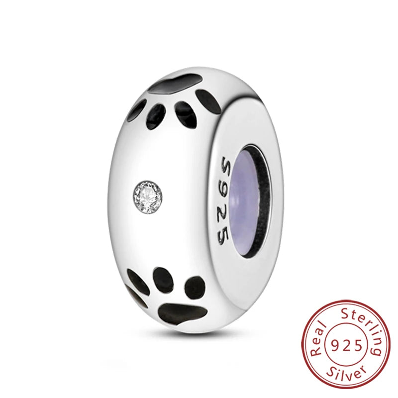 Abalorios de plata de ley 925 con huellas de perro, gato, corazón, animales, abalorios que se ajustan a pulseras, collares, colgantes, joyas para mujer, para hacer tú mismo