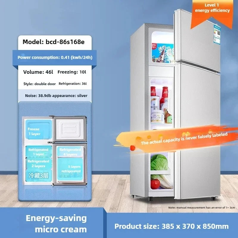 Refrigerador de doble puerta para apartamento de alquiler, pequeño refrigerador doméstico con congeladores profundos, refrigerador de bajo consumo de nivel uno