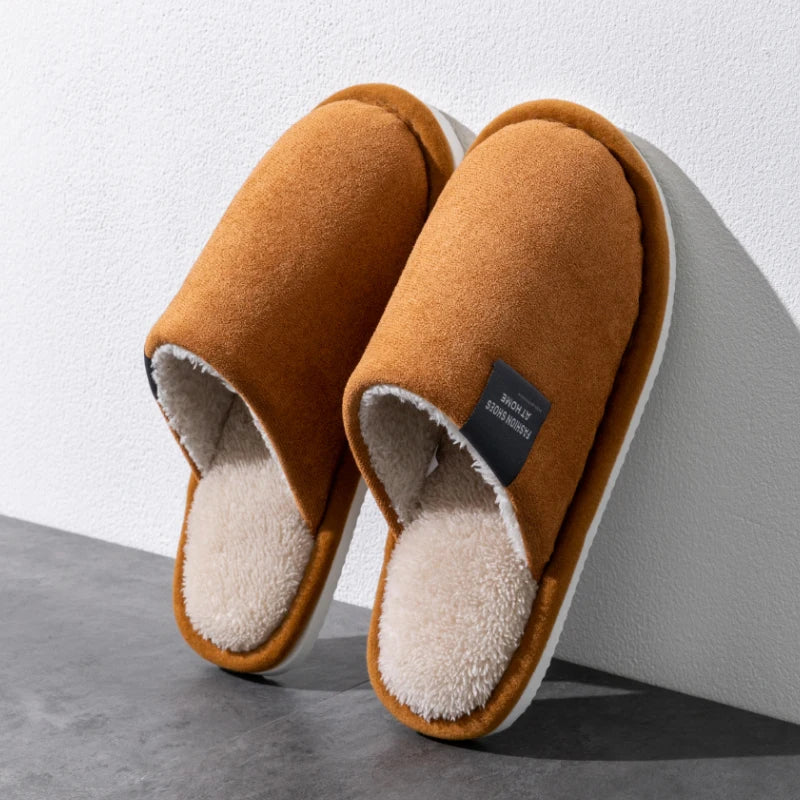 Winter Warm Slippers Men Home Non-Slip Soft Shoes Comfortable Flat Heel Indoor House Plush Slippers Bedroom Women Shoes