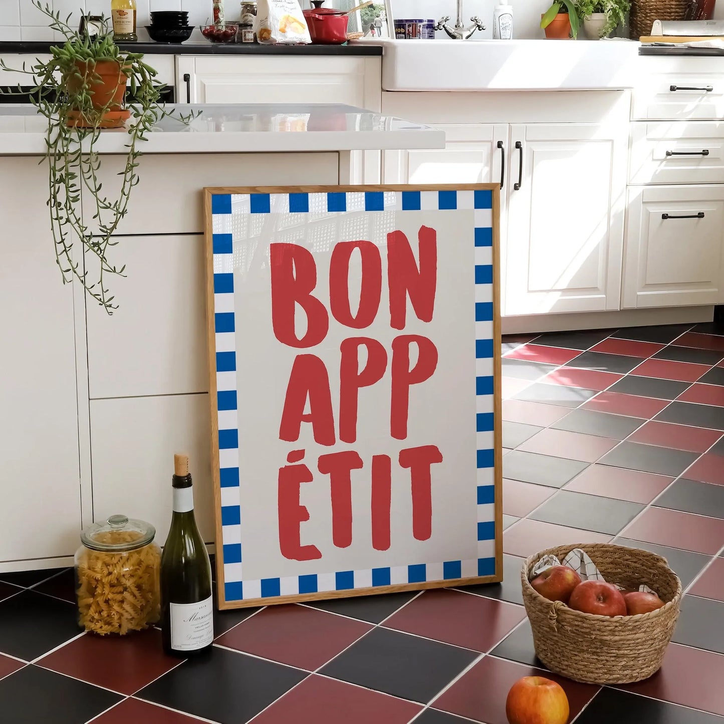 Bon Appetit nourriture cuisine toile impression typographie blanc bleu rayé cuisine mur Art affiche pour salon moderne décor à la maison