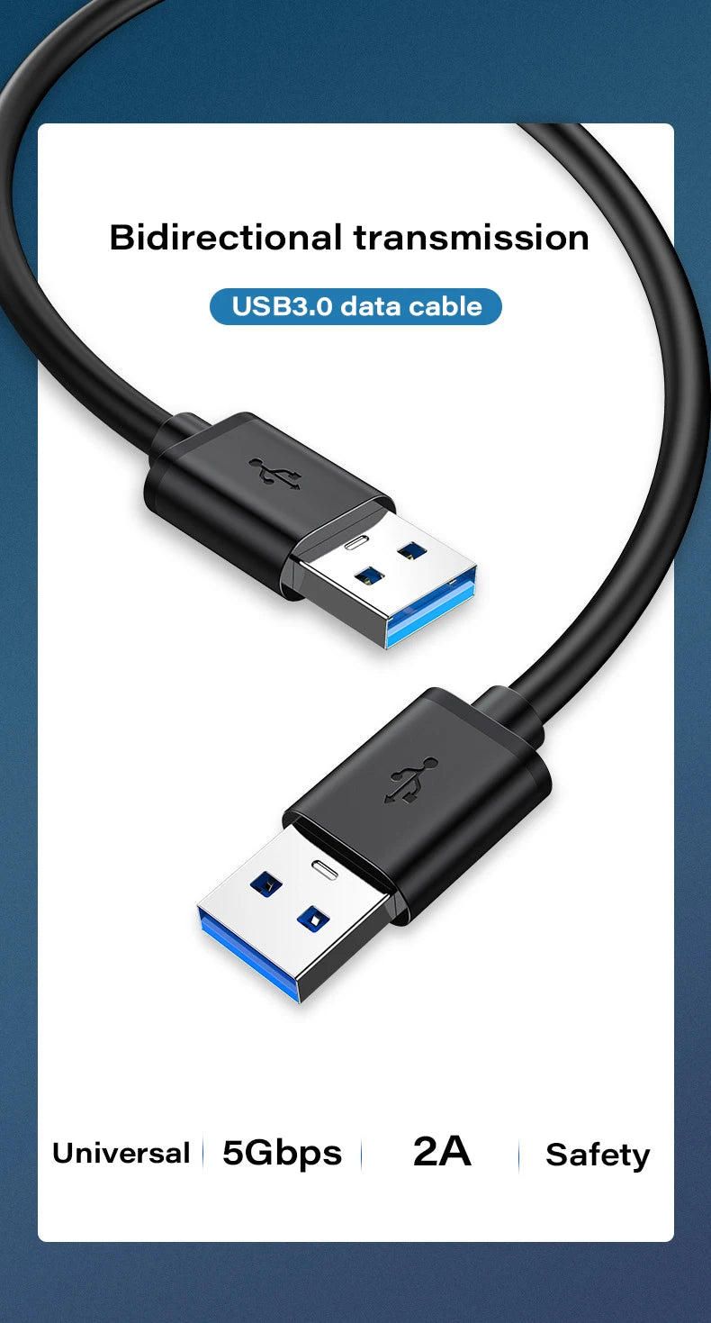 Câble d'extension USB 3.0 mâle vers mâle, 5Gbps, transmission rapide, câble de données, ordinateur portable vers disque dur mobile, TV