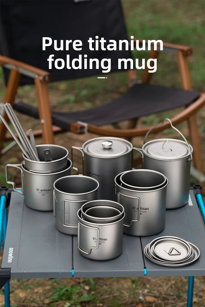 Tiartisan extérieur titane léger Portable thé tasse à café poignée pliante Camping tasse d'eau pour randonnée voyage