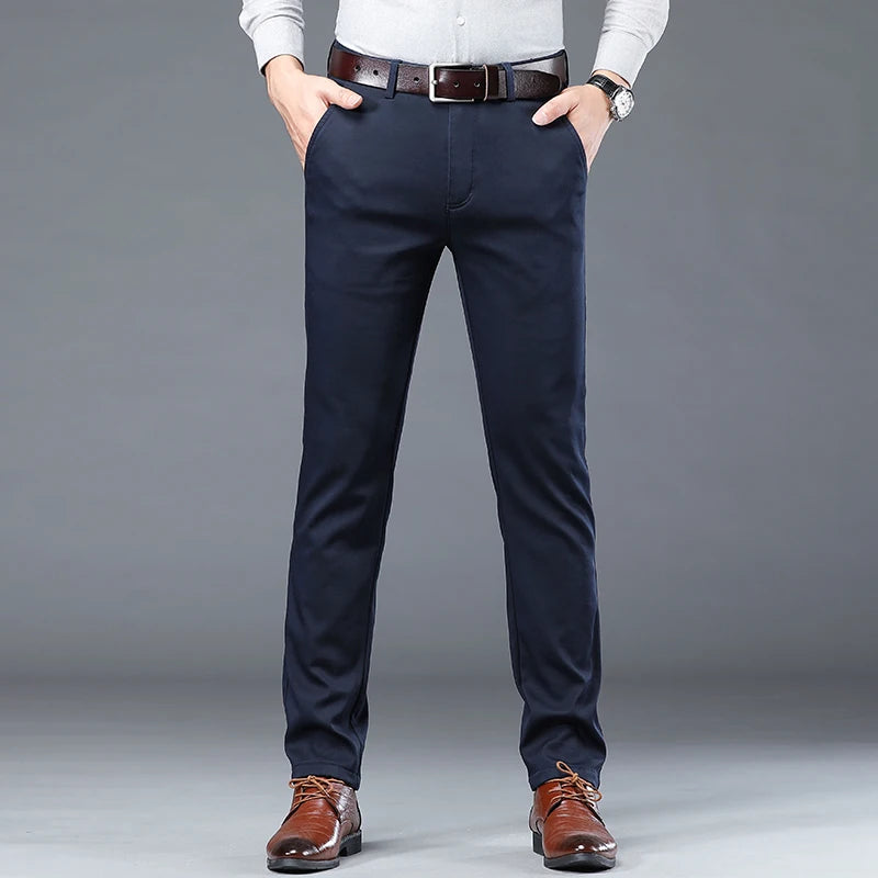 Pantalon de costume mince pour homme — affaires, décontracté, coton, vert, noir, kaki, tailles 30-40