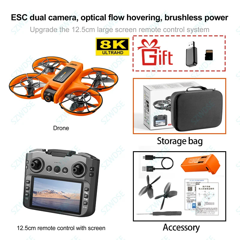 Drone quadricoptère avec caméra professionnelle 8K — WiFi 5G FPV, grand écran 4,5 pouces, télécommande RC