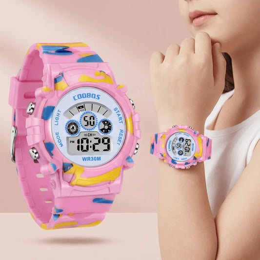 Enfants montre numérique étanche Led lumineuse montre pour enfants sport Camouflage montres pour garçons filles étudiant horloge montre enfant