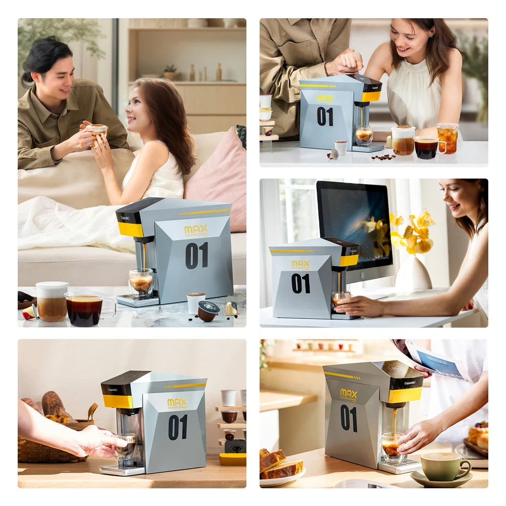 4-in-1 espresso machine compatible with K Cup pods, Nes Original, DG Capsules, and ground coffee