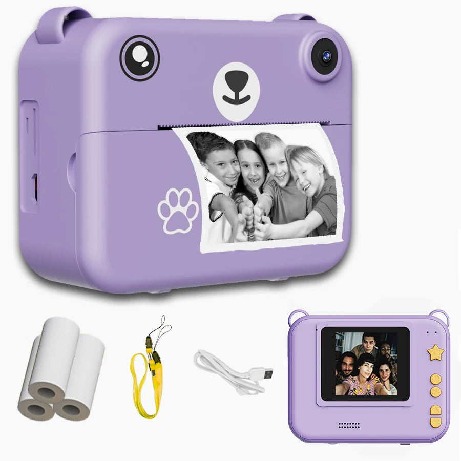 Kids Digital Camera, Instant Print Photography, 1080P HD Video Recorder, Mini Thermal Printer, Educational Birthday Gifts