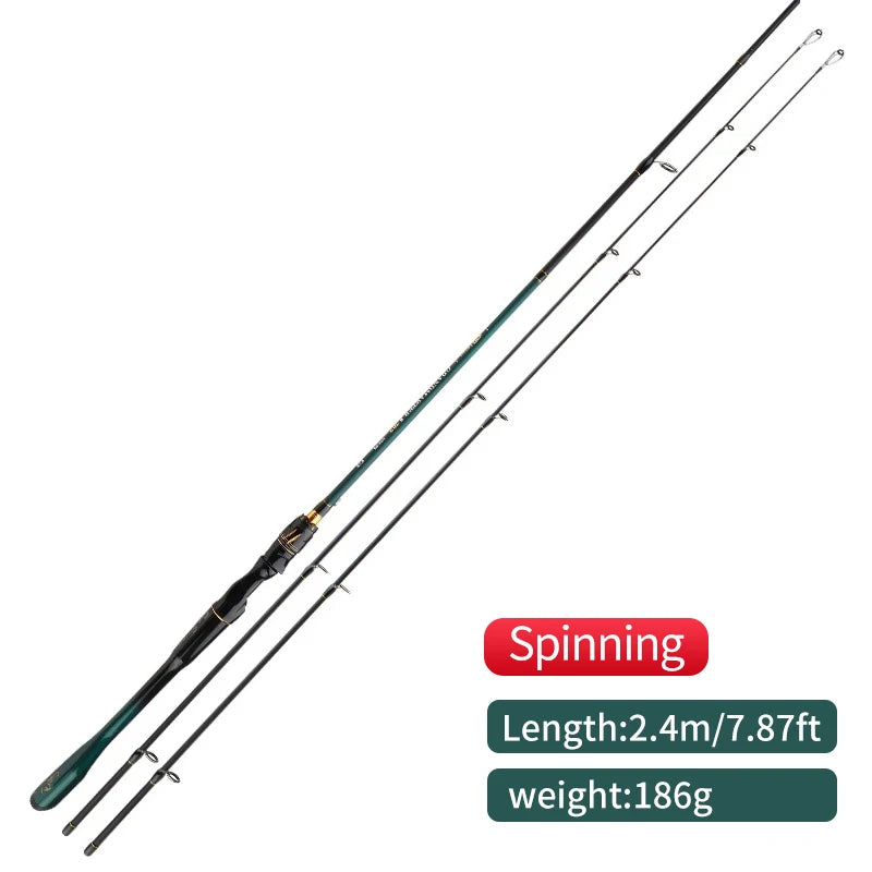 Canne à pêche ROLLFISH 2 Tips légère en fibre de carbone, puissance M/MH, spinning et casting, eau douce et eau salée