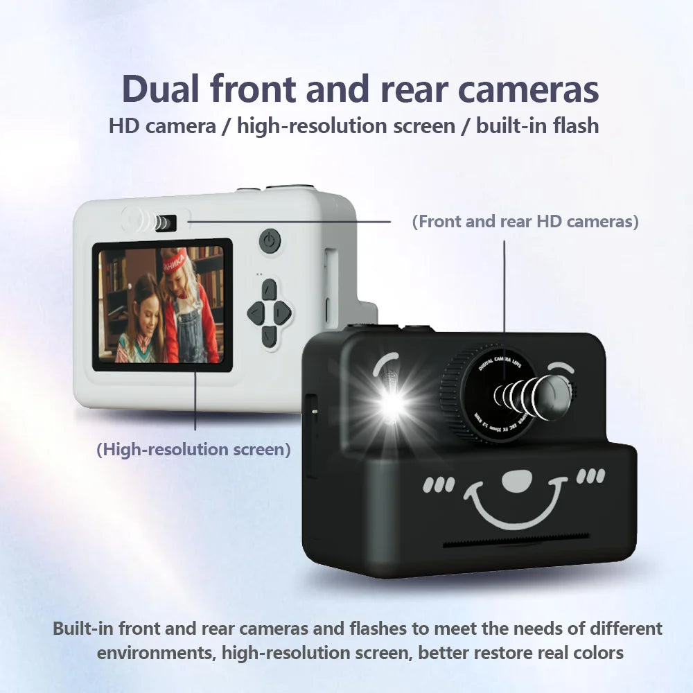 Instant Camera for Kids with 3 Rolls of Thermal Paper, Photo, Video, and Games, 1080p HD Screen, 1500mAh Lithium Battery, Gift for Boys and Girls