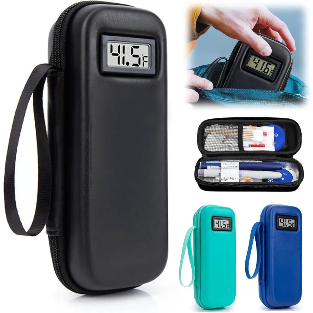 Estuche de viaje para enfriador de insulina, bolsa enfriadora impermeable con pantalla de termómetro, bolsa de almacenamiento de medicamentos para diabéticos