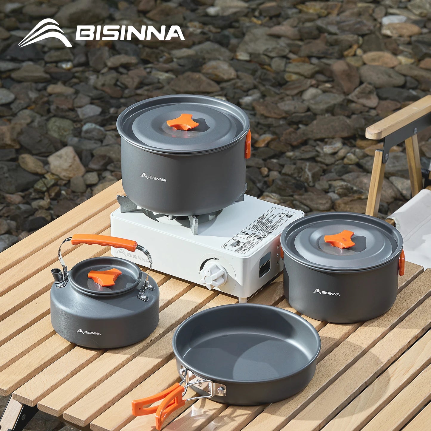 BISINNA – ustensiles de cuisine de Camping en alliage d'aluminium, bouilloire à eau, casserole, ensemble de cuisine pour voyage, randonnée, pique-nique, barbecue