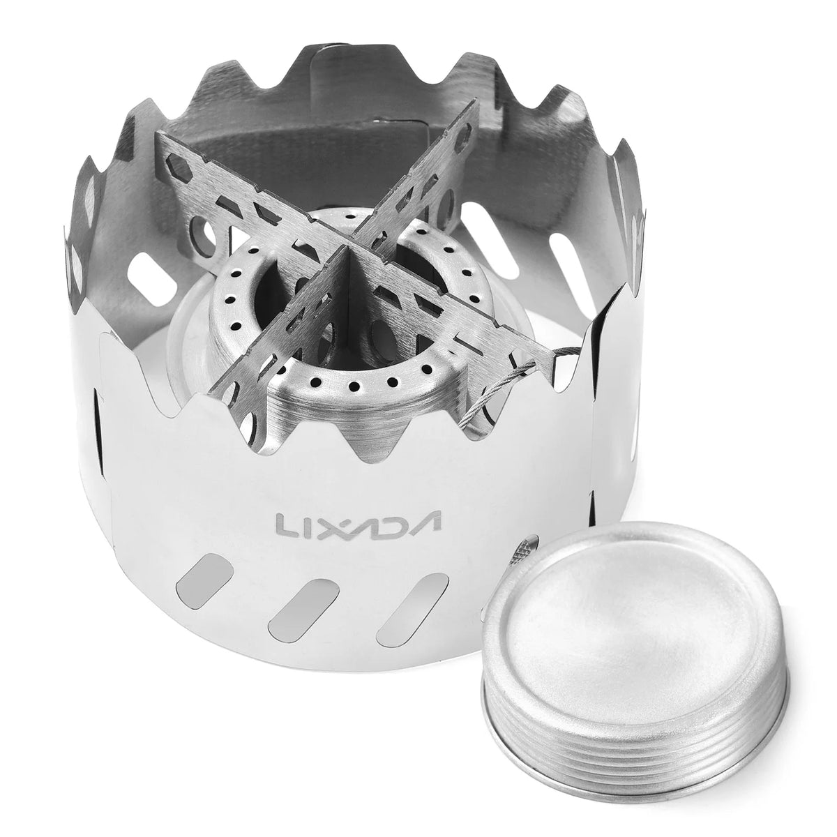 VEXADA-Mini réchaud portable en aluminium de 100ml, avec couvercle, support en croix et pare-brise, pour la survie au camp