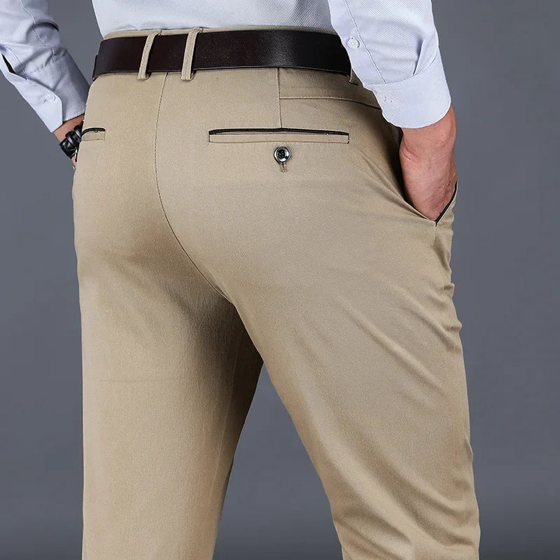 Pantalon décontracté 2024 en coton pour homme — classique, droit, ample, taille haute élastique