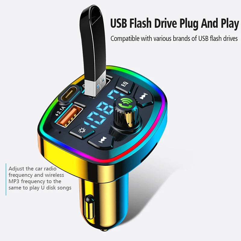 Transmisor FM Bluetooth 5.0 para coche, adaptador inalámbrico, micrófono, receptor de Audio, reproductor MP3 automático, cargador rápido Dual USB de 2.1A, accesorios para coche