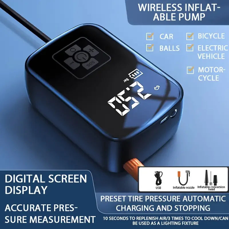 Compresseur d'air électrique sans fil pour voiture, pompe de gonflage pour moto, vélo, bateau, auto