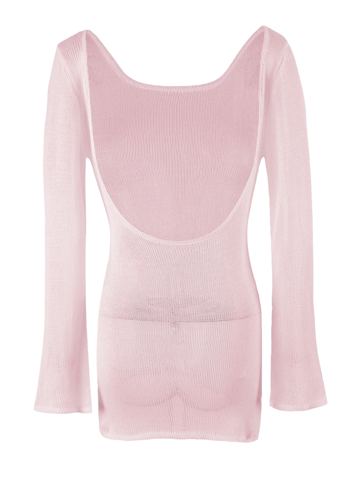 Robe de plage en tricot transparent pour femmes, dos nu, manches cloche, couleur unie, coverups de bain, élégante, col rond, mini, été, 2025, K98