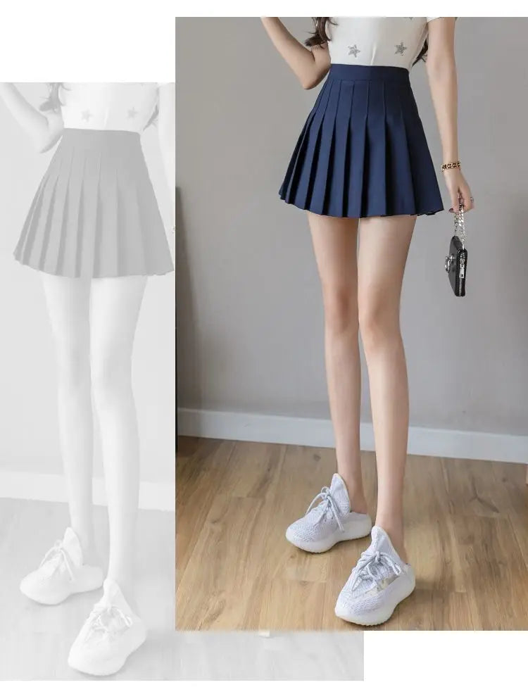 Mini jupe plissée avec short pour femmes, taille haute, ligne a, jupe patineuse, blanc, noir, rose, uniforme scolaire sportif, nouvelle mode, offre spéciale