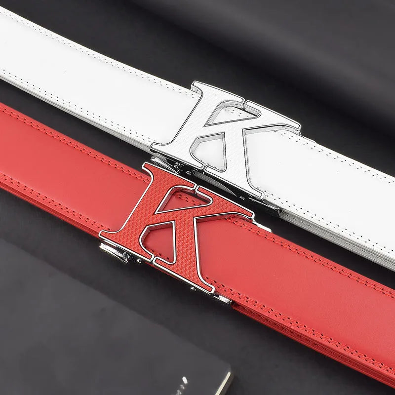 High quality letter k Belt white leather men Famous luxury designers young men cowhide brand Casual Jeans fashion Belt for Men