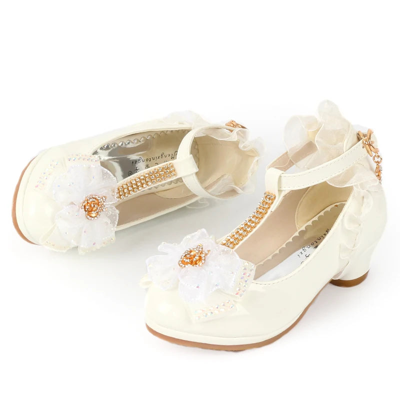 Sandales filles talon haut en cuir rose — boucle, sangle, nœud papillon, taille 26-37, chaussures enfant