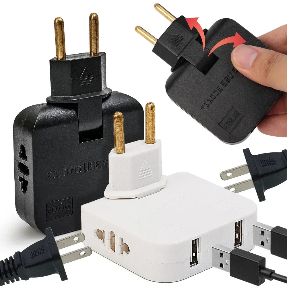 Convertidor de enchufe de la UE 4 en 1 de 180° Enchufe giratorio para carga de teléfono móvil, 2 USB y 2 tomas de corriente CA universales, adaptador de corriente