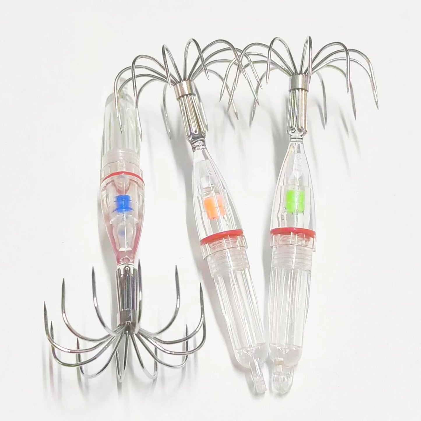 Hameçons de pêche au calmar avec lumières LED, leurres, légers, faciles à utiliser, avec matériaux Anti-Corrosion, outils de lampe, 1 à 2 pièces