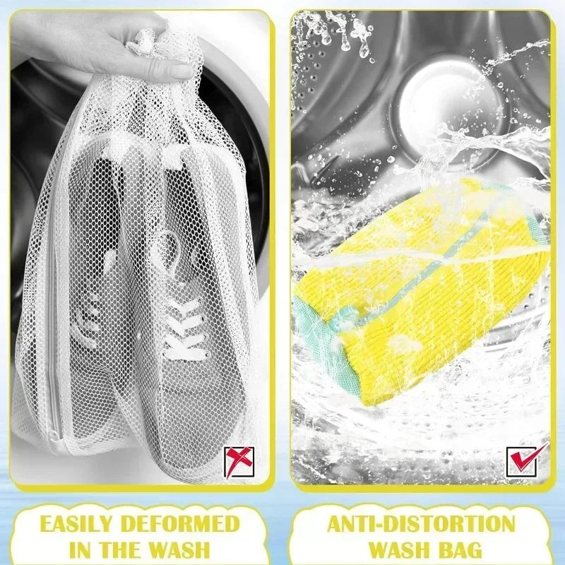 Sacs à linge, sac pour Machine à laver les chaussures, avec fermeture éclair, avec riche peluches à l'intérieur, parfait pour les baskets et les chaussures décontractées