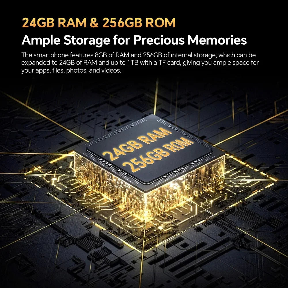 Téléphone robuste 6,52 pouces — octocœur, 8 Go RAM, 256 Go, 10 600 mAh, caméra 13 MP, Android 14, NFC