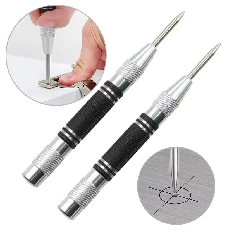 Punzonadora central automática, marcador de orificios, madera, metal, acero, carga por resorte, localizador de taladro, punzón resistente, carpintería, herramienta manual automática
