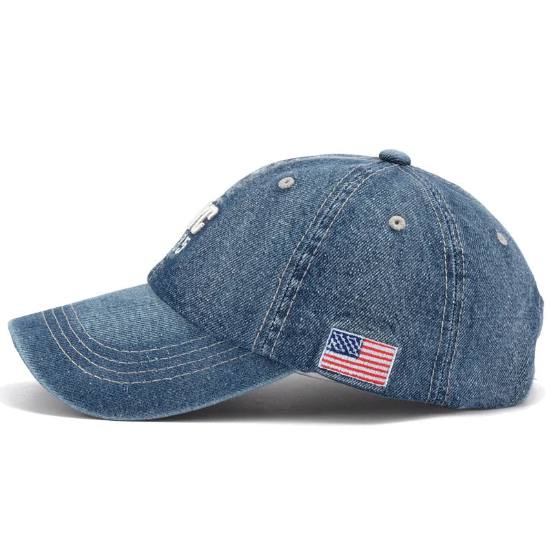 Denim Baseball Cap for Men and Women, Embroidered Letter Flap Hat, Summer Sport, Hip Hop, Gorras, Unisex, 2024