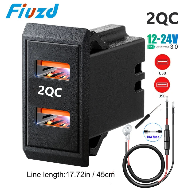 Affichage de tension LED à charge rapide pour camion 12V/24V moto RV bateau marin QC PD 3.0 chargeur de voiture chargeur de téléphone portable automatique