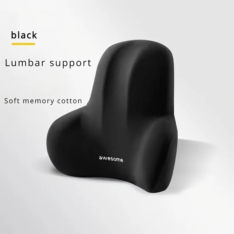 Memory Foam Seat Cushion Set, 2-in-1 Lumbar and Seat Pillow for Office/Car, Grey and Black, Holiday Gift for Back Pain Relief, 1 Piece