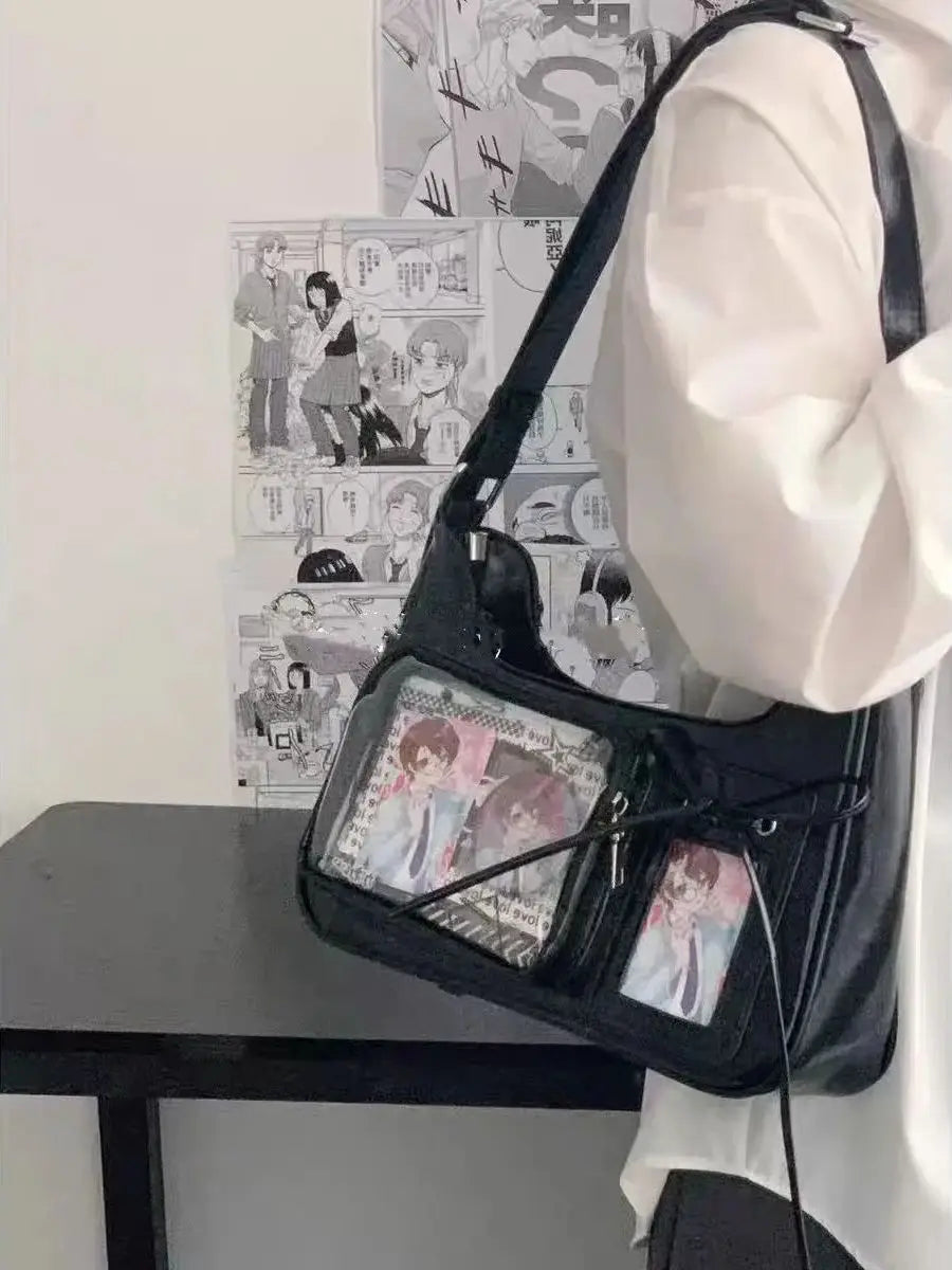 Y2K Harajuku Shoulder Bag Women Korean Transparent Ita Bag School Crossbody Bag Japanese Designer Preppy Handbag Purse