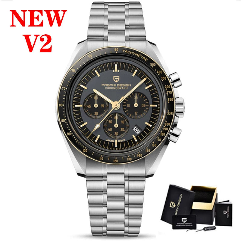 Montre à quartz de luxe pour hommes — chronographe VK63, miroir saphir AR, lumineuse, cadeau 2025