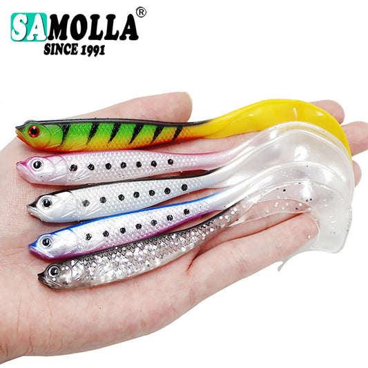 4 pièces/lot appâts de ver souples, appâts de bar à longue queue, leurre de pêche réaliste 4 pièces leurre de pêche Wobblers de gabarits 12.5cm 55g Shad t-tail