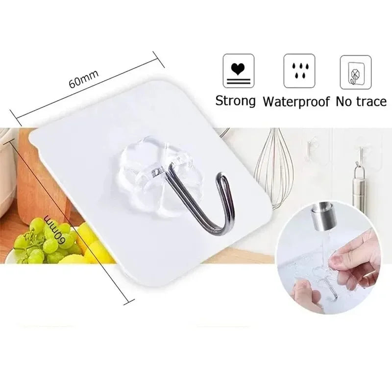 Gancho autoadhesivo de PVC, 20/10 unidades, de acero inoxidable, transparente, soporte de pared multiusos, soporte de puerta, organizador de almacenamiento de cocina, hogar