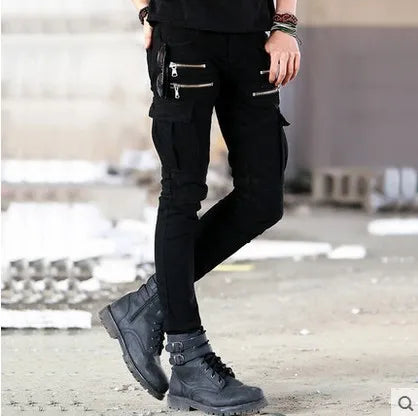 Men's Green Denim Biker Jeans, Slim Fit, Elasticated, Hip Hop, Military, Motorcycle, Cargo, New Track, DistMurcia