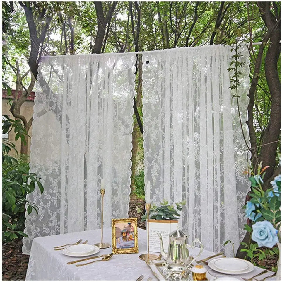 Rideaux transparents en dentelle brodée de fleurs blanches, en Voile de fenêtre de poche pour salon, chambre à coucher, décor de scène de mariage