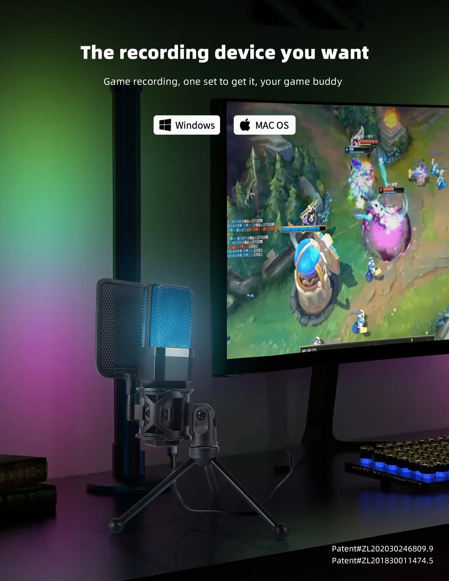 Microphone USB à condensateur pour gaming et podcast – Micro filaire pour PC, streaming et karaoké