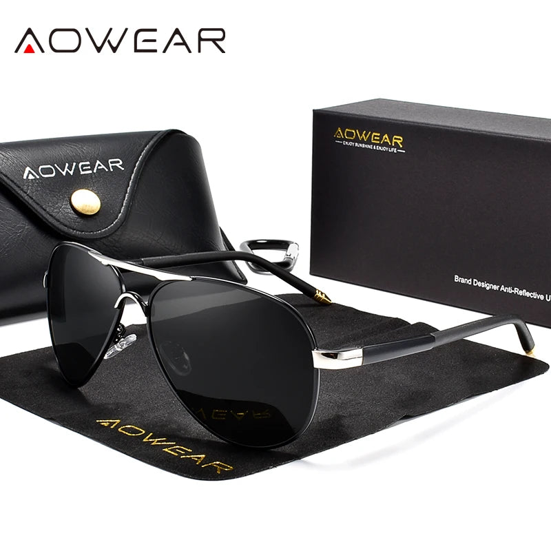 Lunettes de soleil aviation pour hommes — miroir polarisé, pilote HD, conduite, UV400