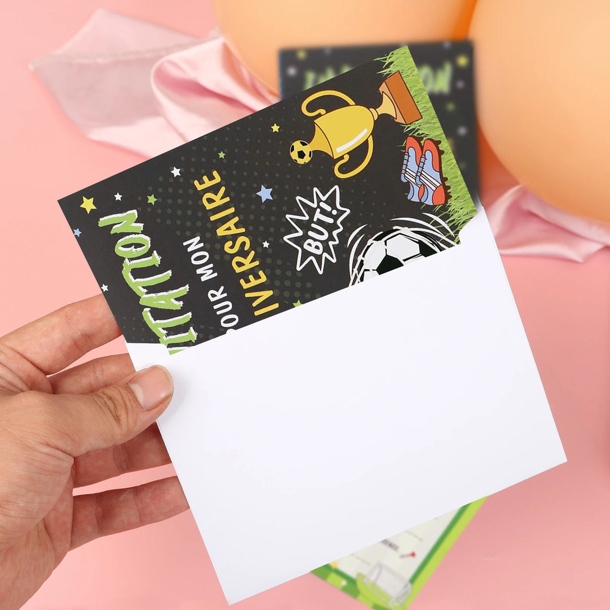 12 Cartes d’Invitation Anniversaire Thème Football — Design But & Trophée, Garçon & Fille
