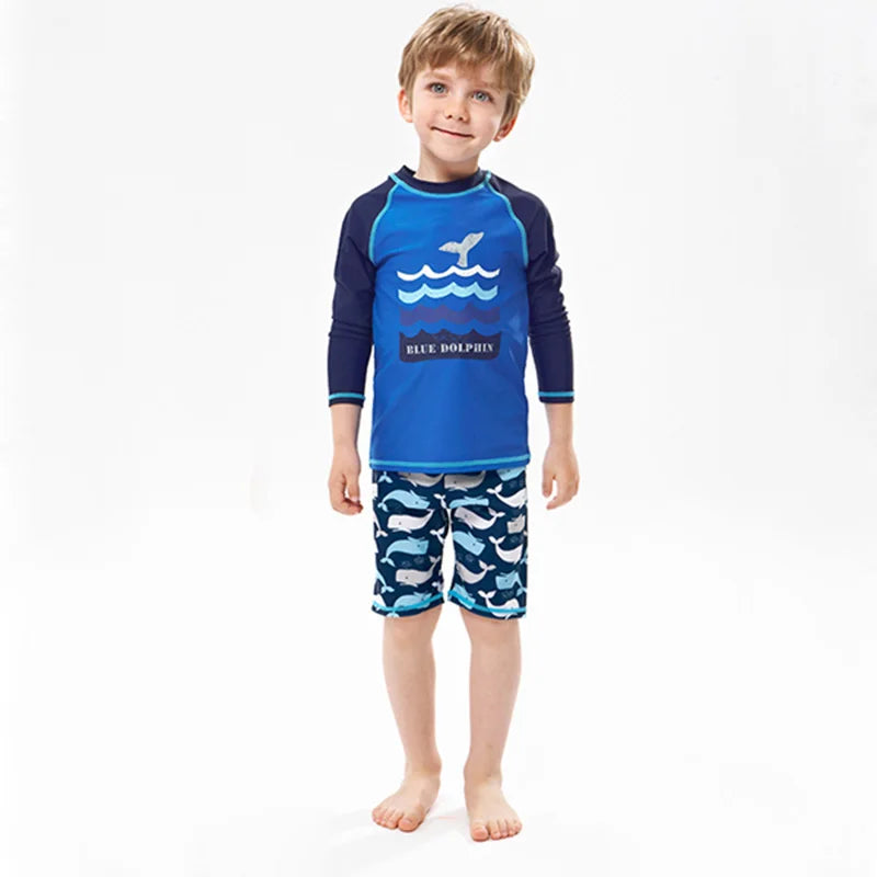 2025 garçons maillot de bain deux pièces ensemble 3 à 4 5 6 7 8 9 10 11 12 ans enfant en bas âge requin imprimé Infantil à manches longues enfants maillots de bain