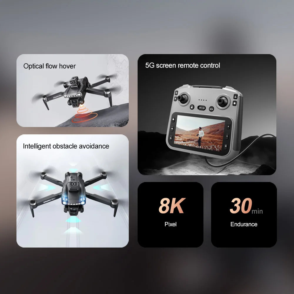 Drone GPS Lenovo V198Max 4K Profesional 8K HD Doble Cámara Motor Sin Escobillas 5G WIFI FPV RC Cuadricóptero Helicóptero con Pantalla Juguete